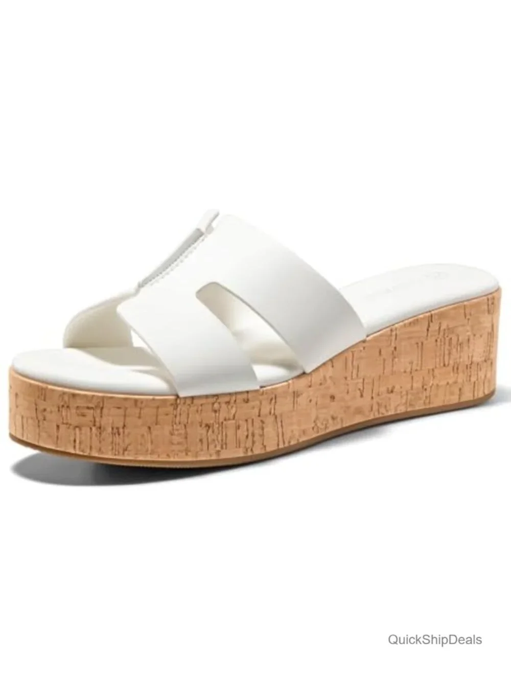 Women's Platform Wedge Sandals Open Toe Slip On Slides Cork Heeled Cutout